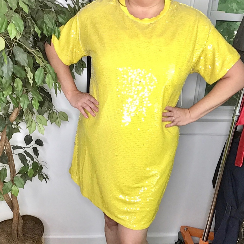 ELOQUII | Sequin Super Lemon Shift Dress - Picture 3 of 15